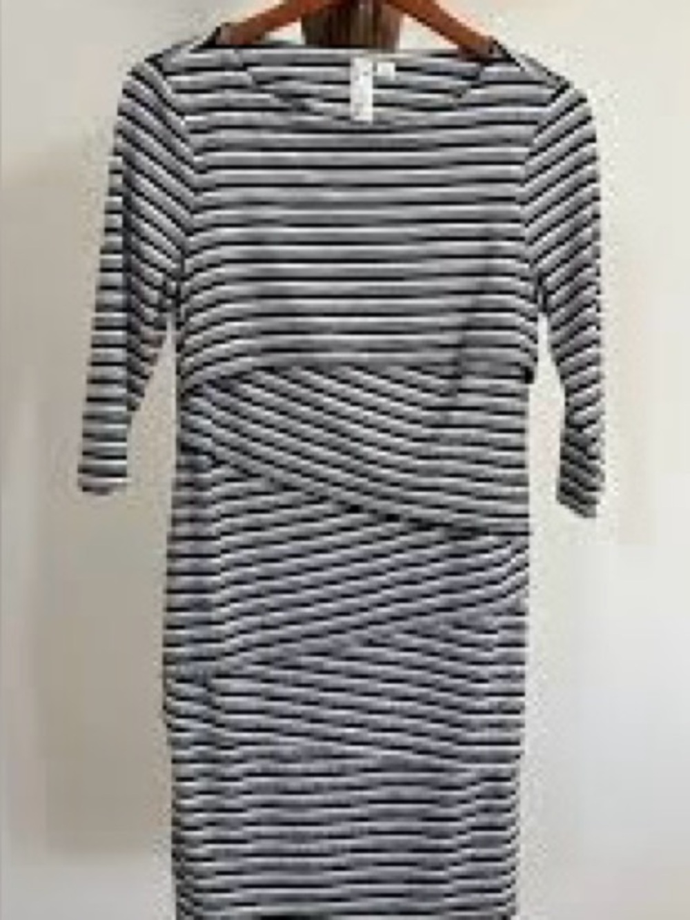 Suzy Shier Black & White Striped Boatneck Midi Dress